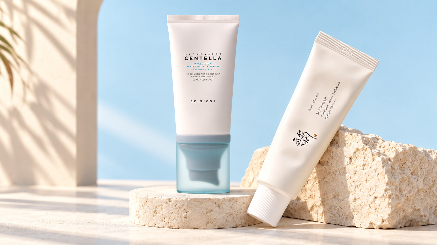 Actual SKIN1004 and Beauty of Joseon Korean sunscreen products for Dubai heat