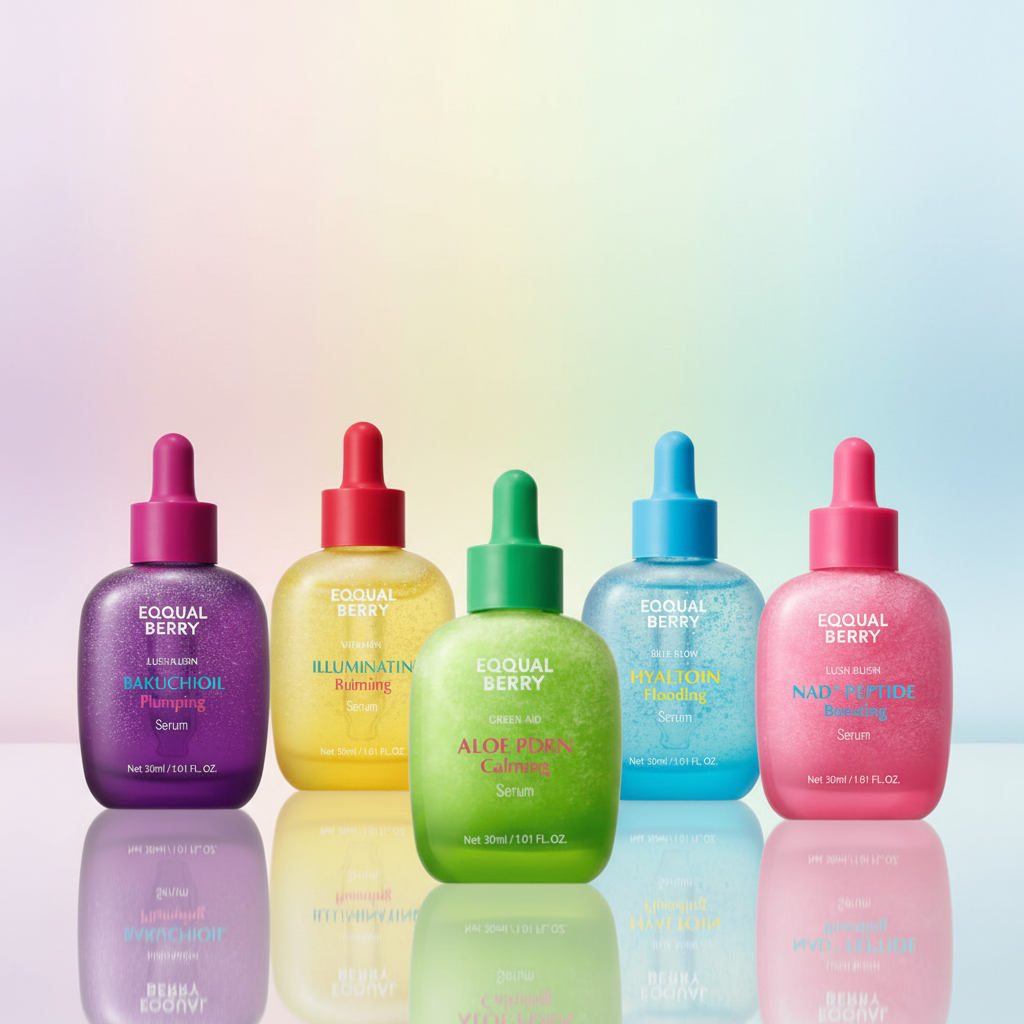 Eqqualberry serums collection UAE - NAD+ Peptide, Hyaltoin, Aloe PDRN, Vitamin Illuminating, and Bakuchiol Plumping serums available at 8 Bliss Beauty Dubai