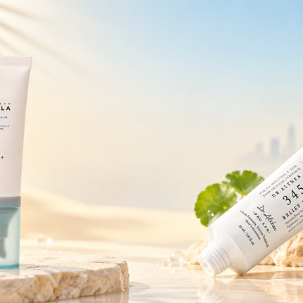 Trending K-Beauty in UAE featuring SKIN1004 Water-Fit Sun Serum and Dr. Althea 345 Relief Cream