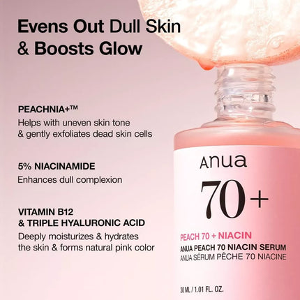 ANUA Peach 70% Niacinamide Serum brightening hydrating face serum 