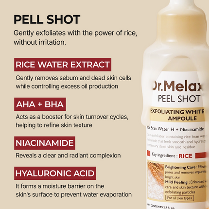 Dr. Melaxin Peel Shot Exfoliant White Rice Ampoule (80ml)