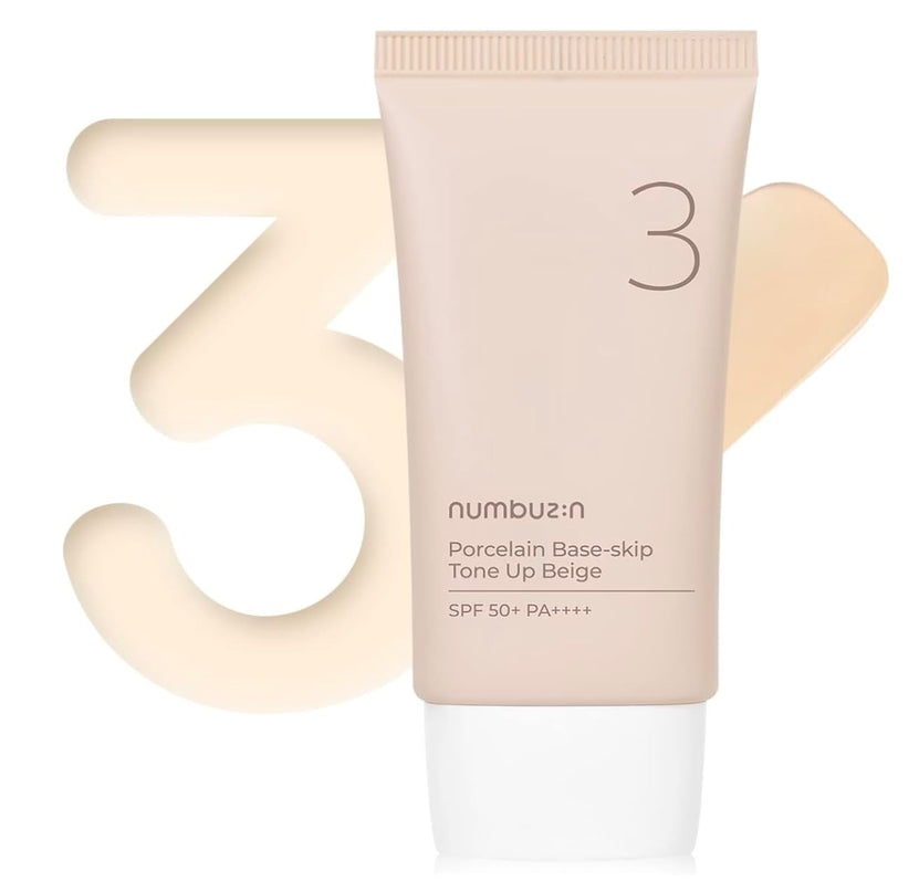 NUMBUZIN No.3 Porcelain Base-skip Tone Up Beige SPF50 tube Korean sunscreen UAE