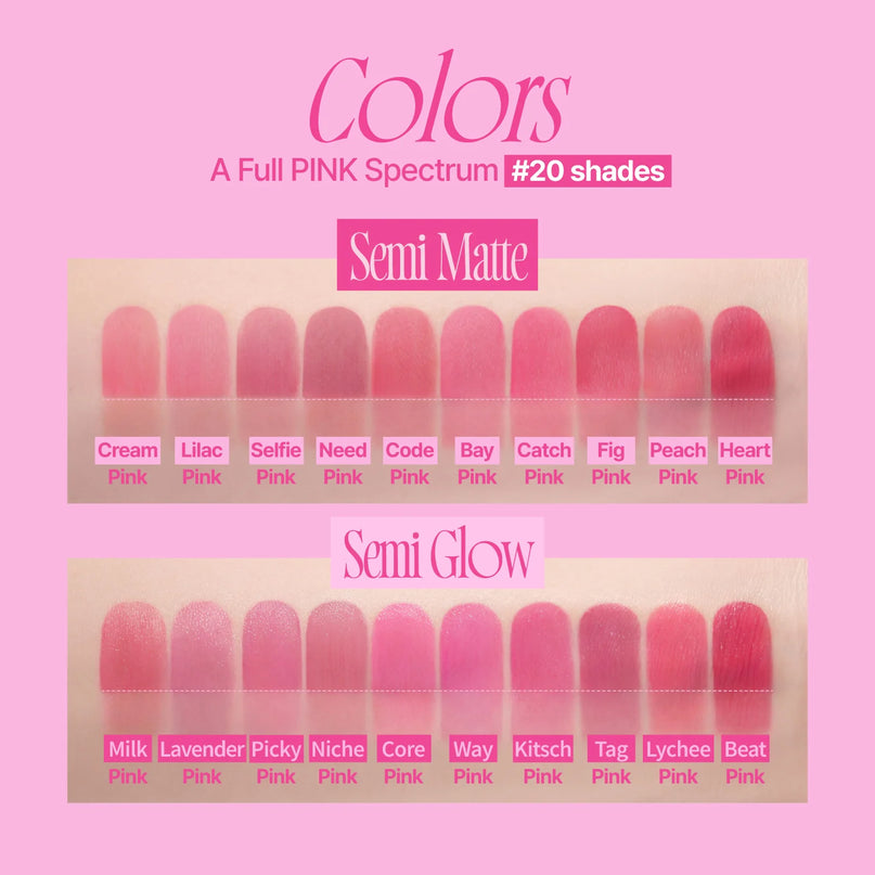 fwee Pink Obsession 20 pink shades color range Korean lip tint Dubai