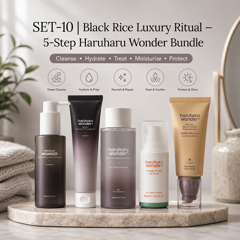 SET-10 | Black Rice Luxury Ritual — 5-Step Haruharu Wonder Bundle