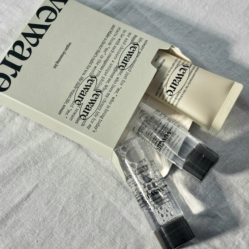 Three pieces of skincare product from Veware, including a cleansing oil, essence, and cream, in uae , korean skincare in uae, dubai, k beauty, korean