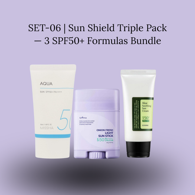 SET-06 | Sun Shield Triple Pack — 3 SPF50+ Formulas Bundle