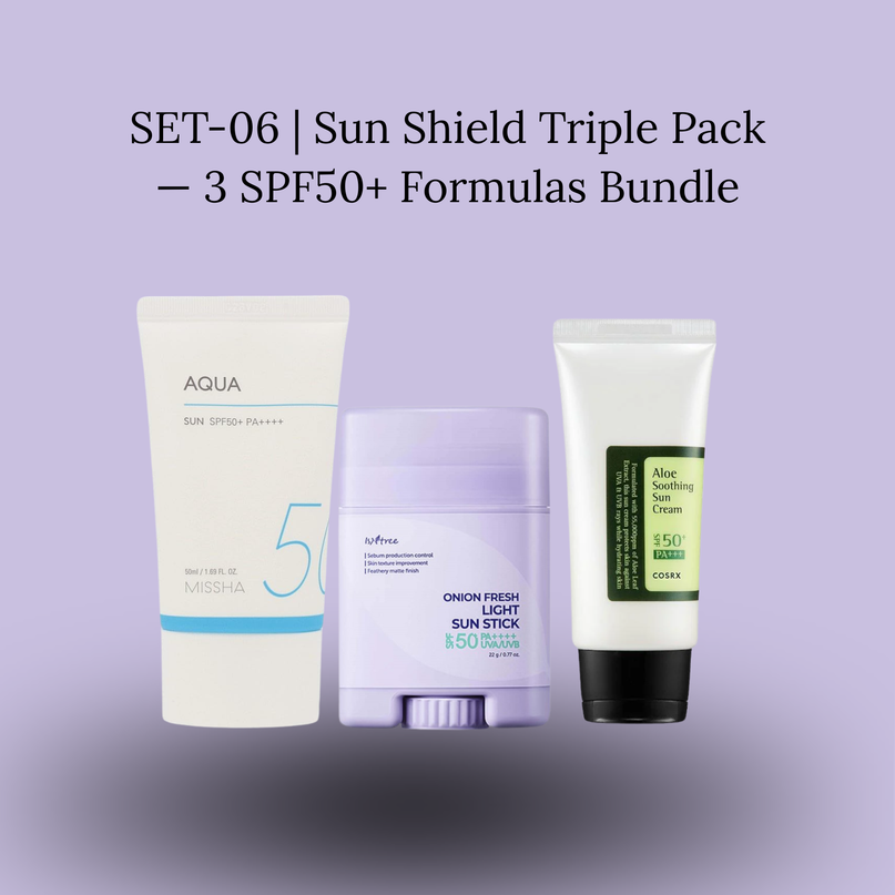 SET-06 | Sun Shield Triple Pack — 3 SPF50+ Formulas Bundle