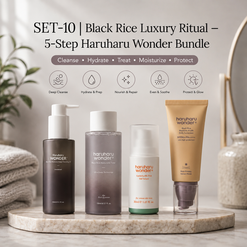 SET-10 | Black Rice Luxury Ritual — 5-Step Haruharu Wonder Bundle